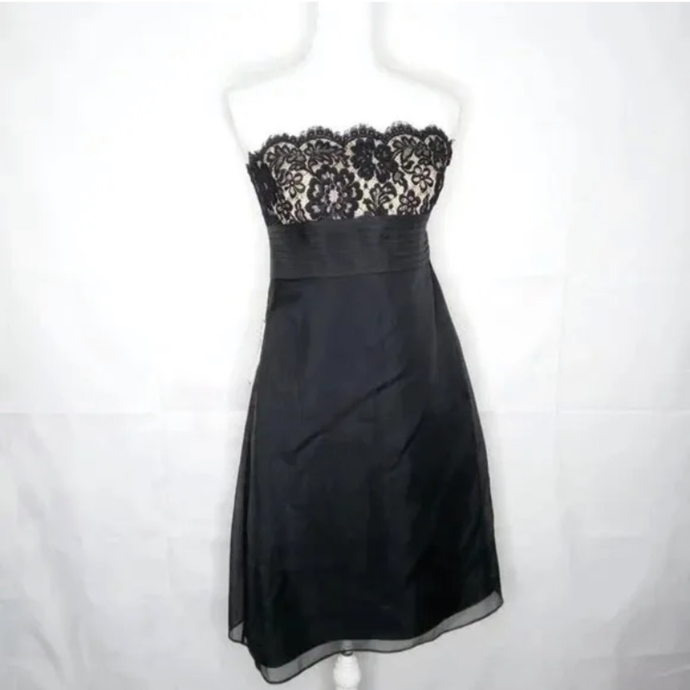 Ann Taylor Womens A Line Dress Size 6 Petite Black Onyx Lace Silk Prom Dance